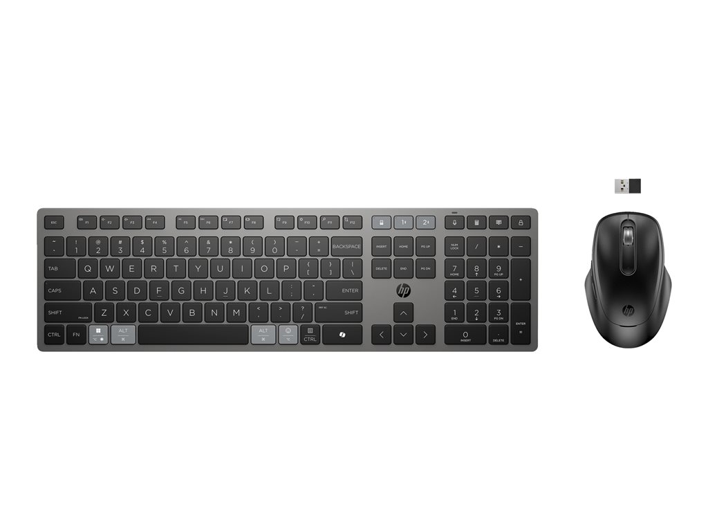 HP 725 - Tastatur-und-Maus-Set - multifunktional, wiederaufladbar, betrieben mit Superkondensator - full size - kabellos - Bluetooth, 2.4 GHz - Deutsch - Nachtfall Schwarz - Smart Buy